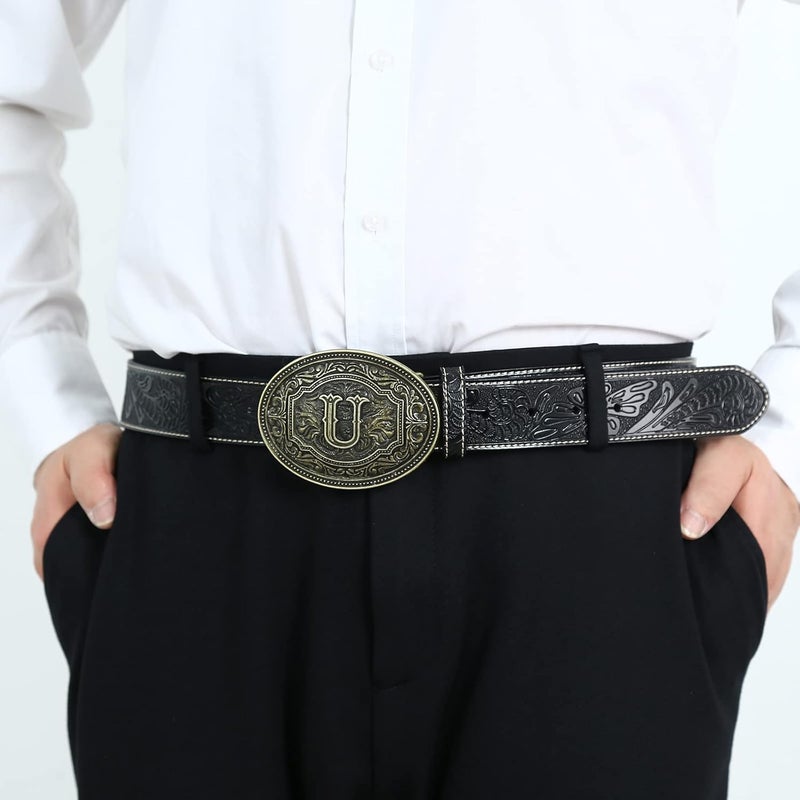 Fibbadet Store Belt Buckles Men Initial Letters A-Z Western Rodeo Cowboy Cowgirl Belt Buckle for Men Boys Halloween Birthday Party - Image 4